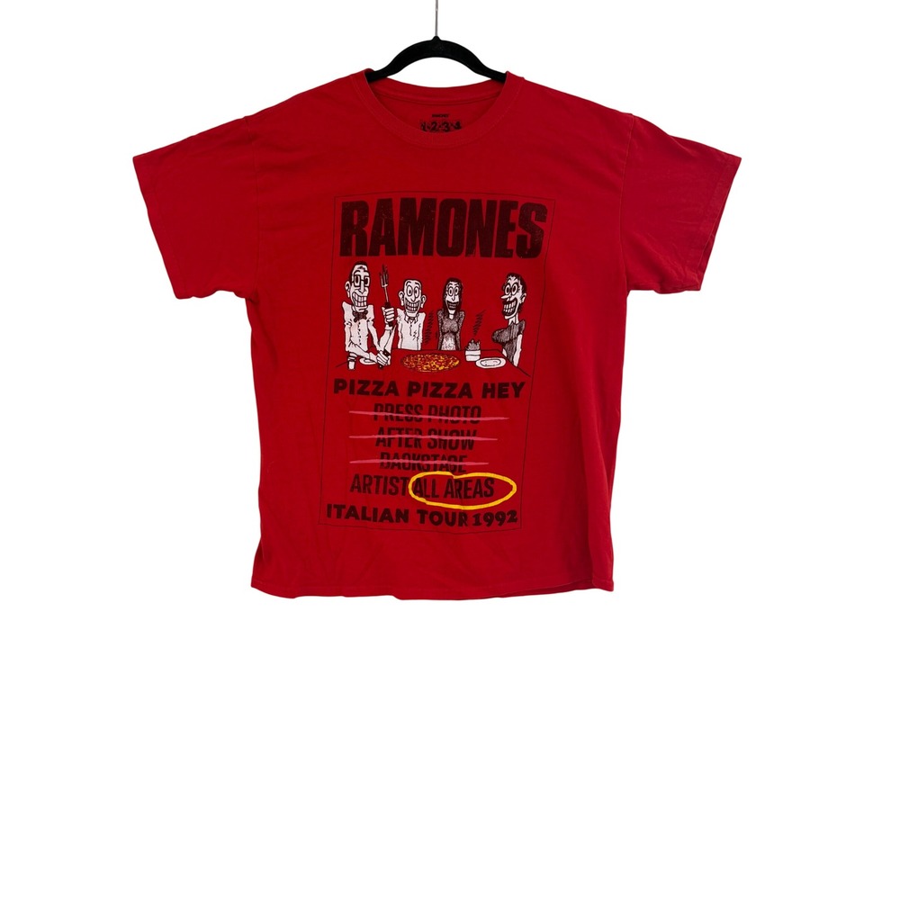 Ramones Pizza Pizza Hey Italian Tour 1992 Graphic T-Shirt Mens Large Red Cotton